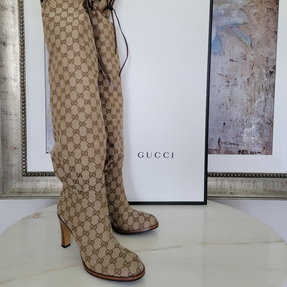 Gucci Lisa Over The Knee Boots GG Supreme Monogram Canvas Size 9 40 - Picture 3 of 10